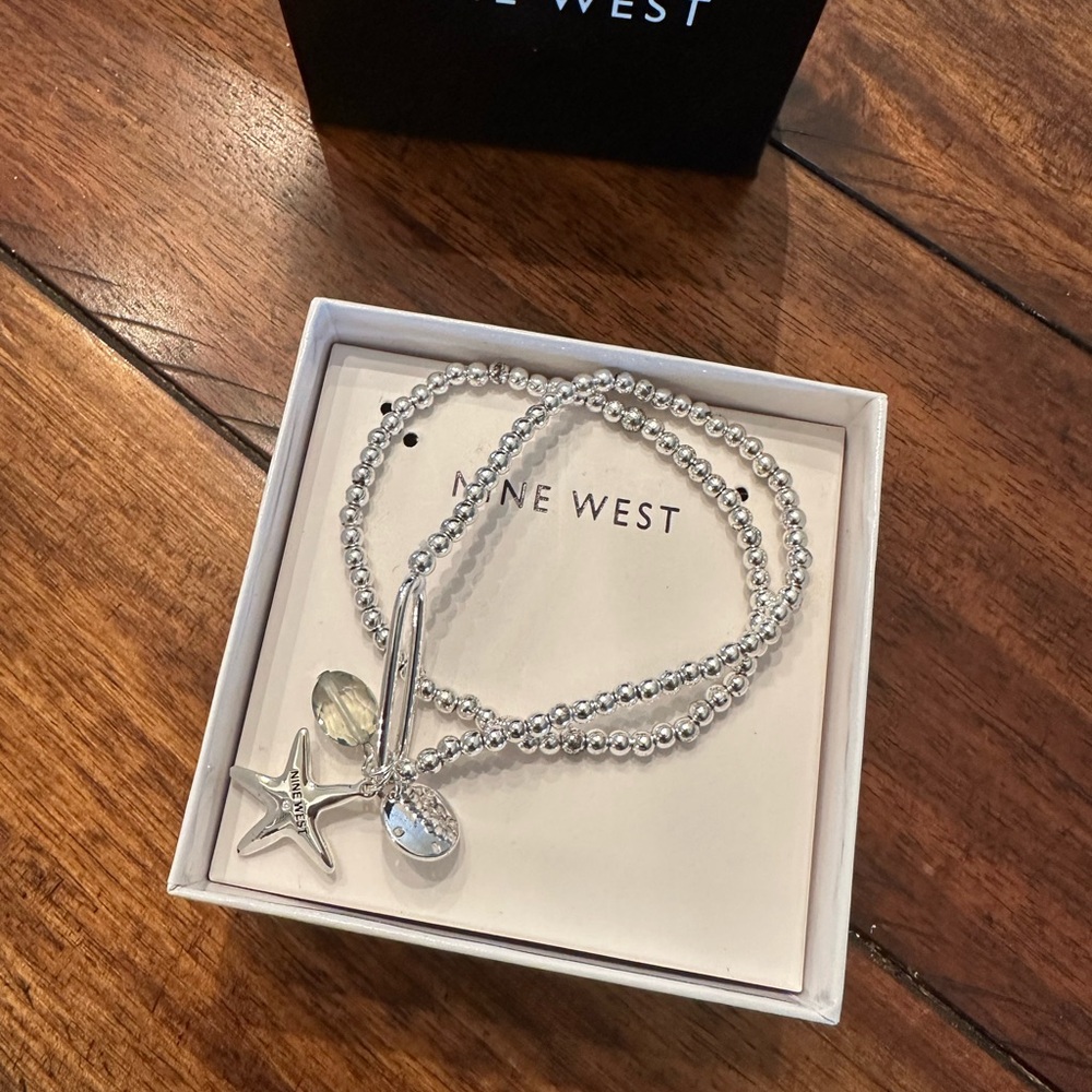 Nine West Silver Beaded Bracelet with Charms